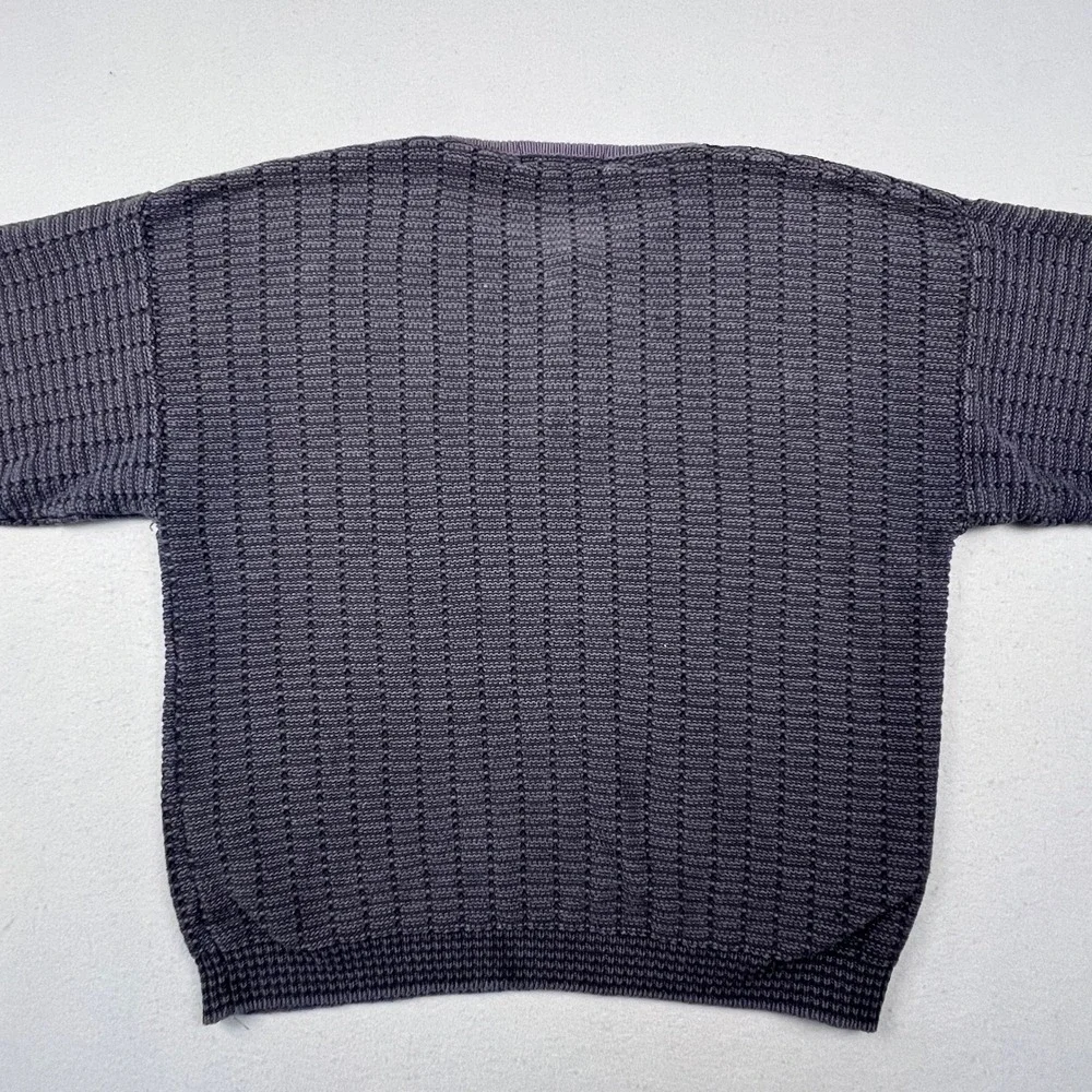 Van Heusen Henley Sweater Mens Large Grey Ramie Cotton Knit Textured Pullover